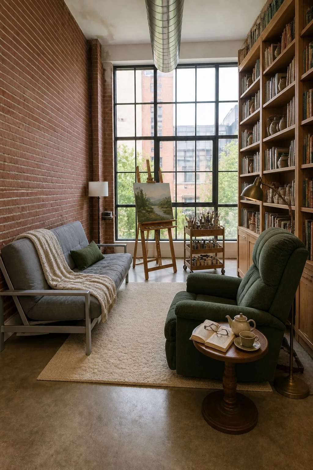 The same room styled as Retiree Hobby Studio