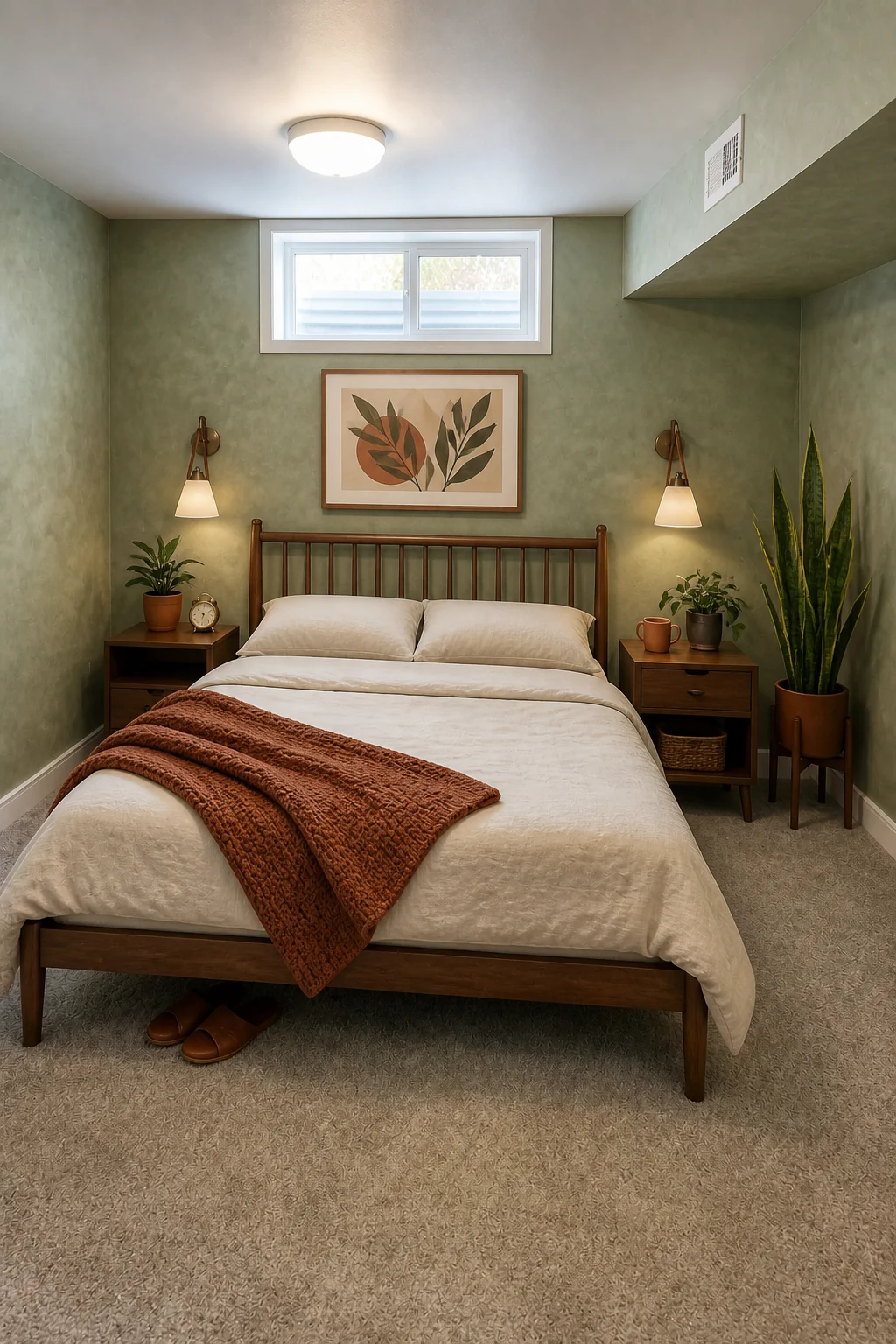 The same room styled as Organic Mid-Century