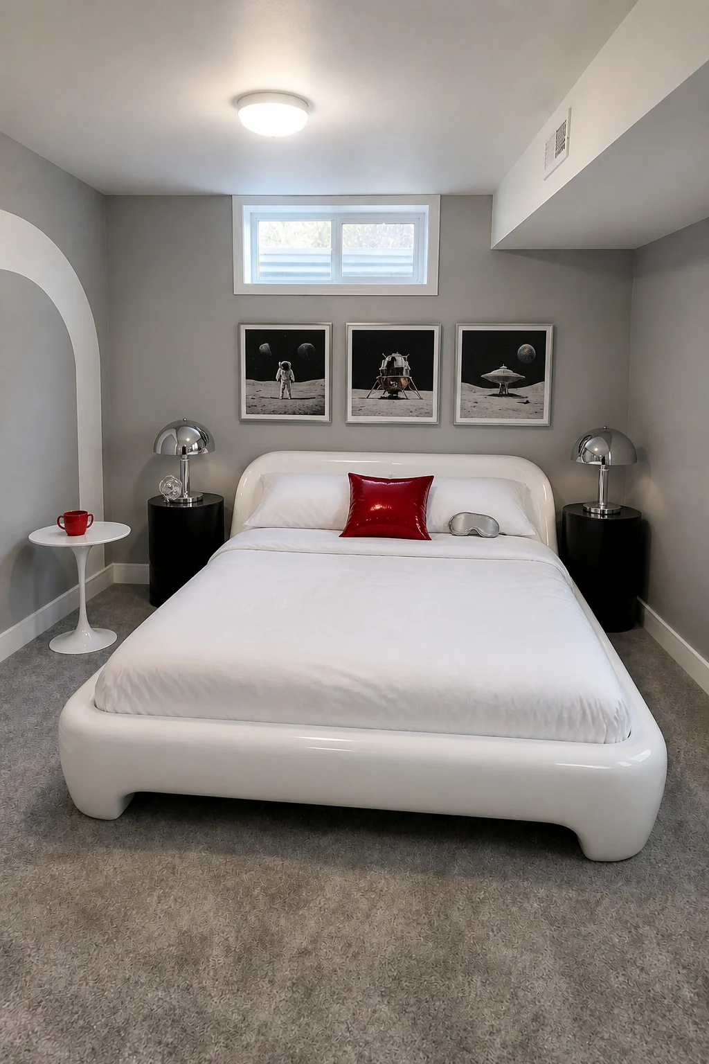 The same room styled as Space Age Atomic