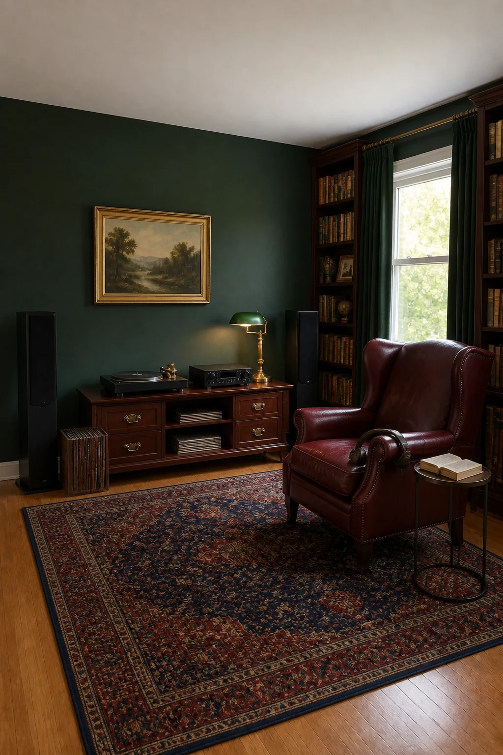 The same room styled as Dark Academia