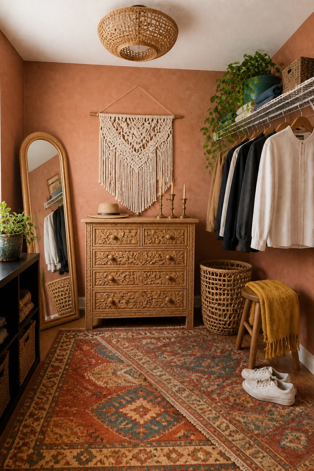 The same room styled as Boho Maximalist