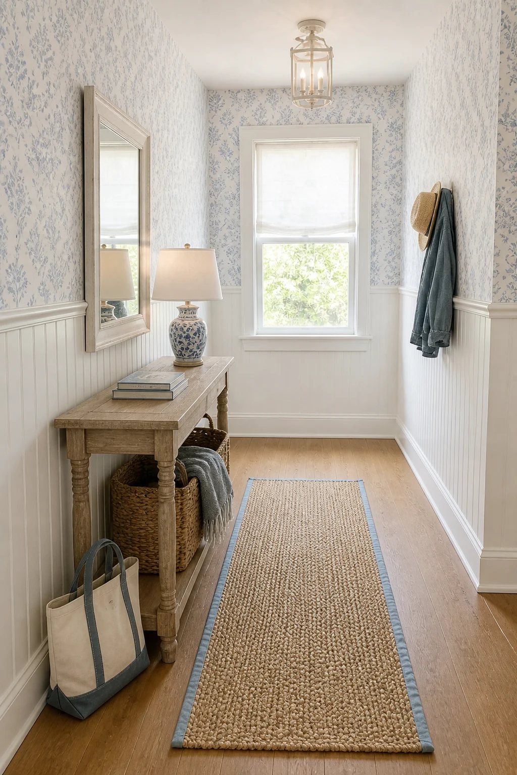 The same room styled as Nantucket Cottage