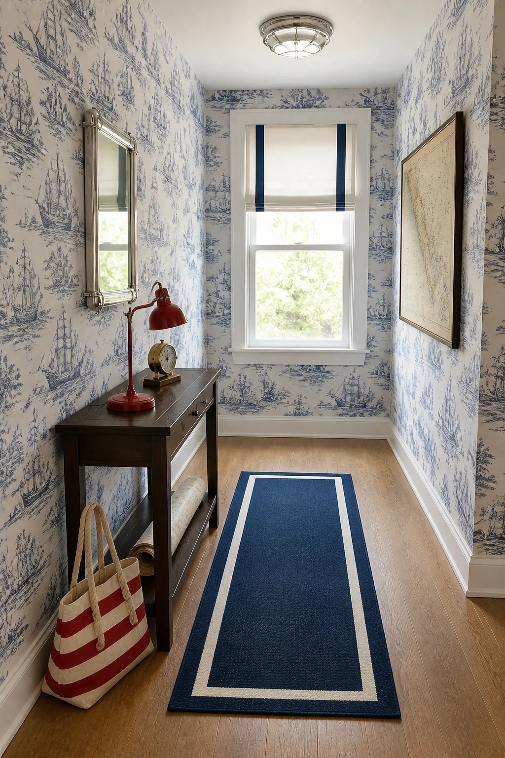 The same room styled as Newport Nautical