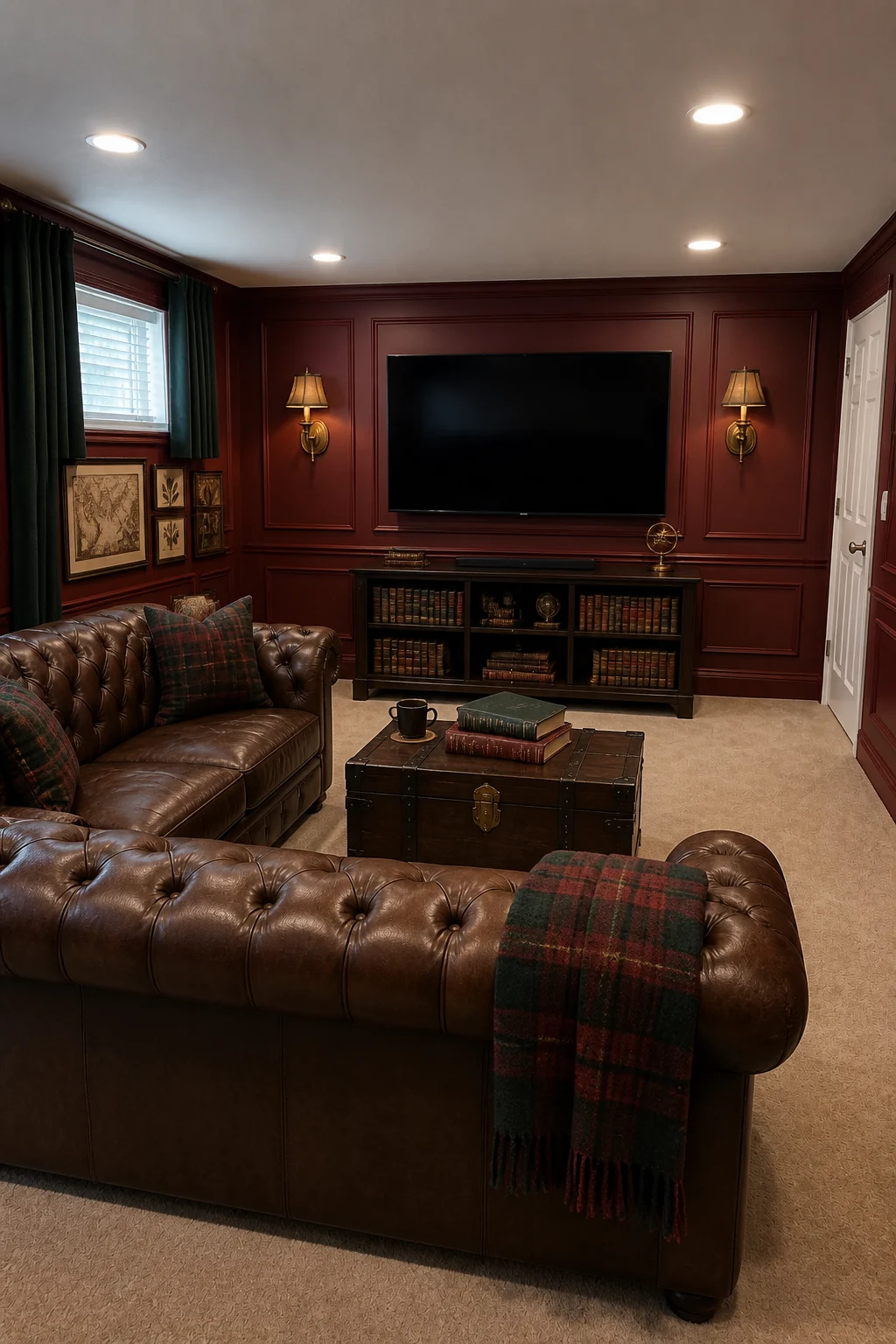 The same room styled as Dark Academia Glam