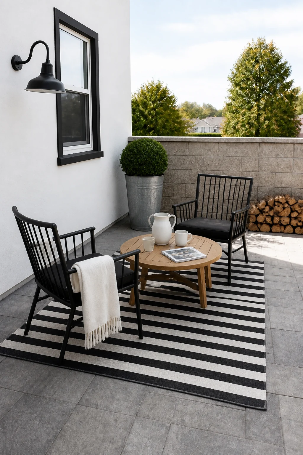 The same room styled as Classic Black & White