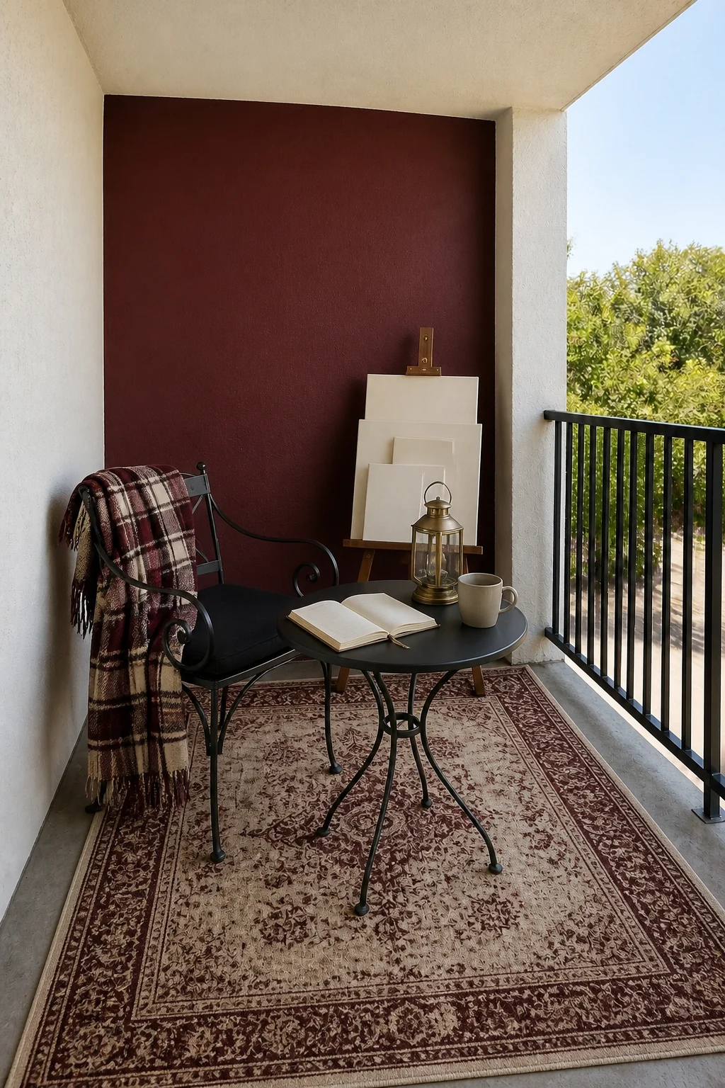 The same room styled as Burgundy Paint & Textiles