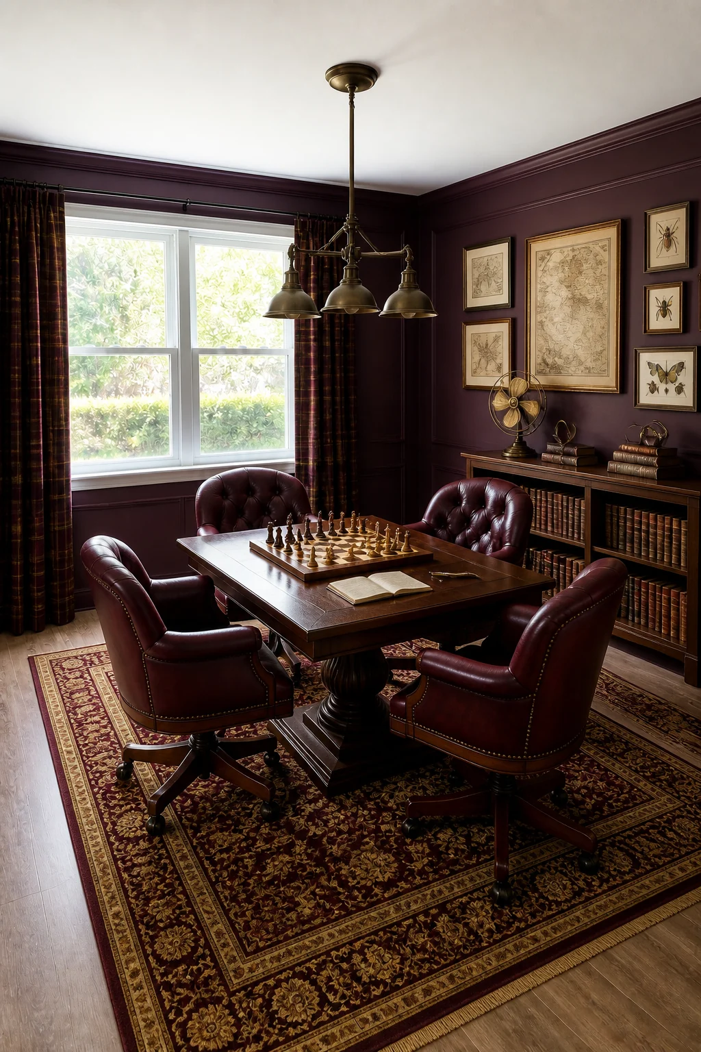 The same room styled as Dark Academia