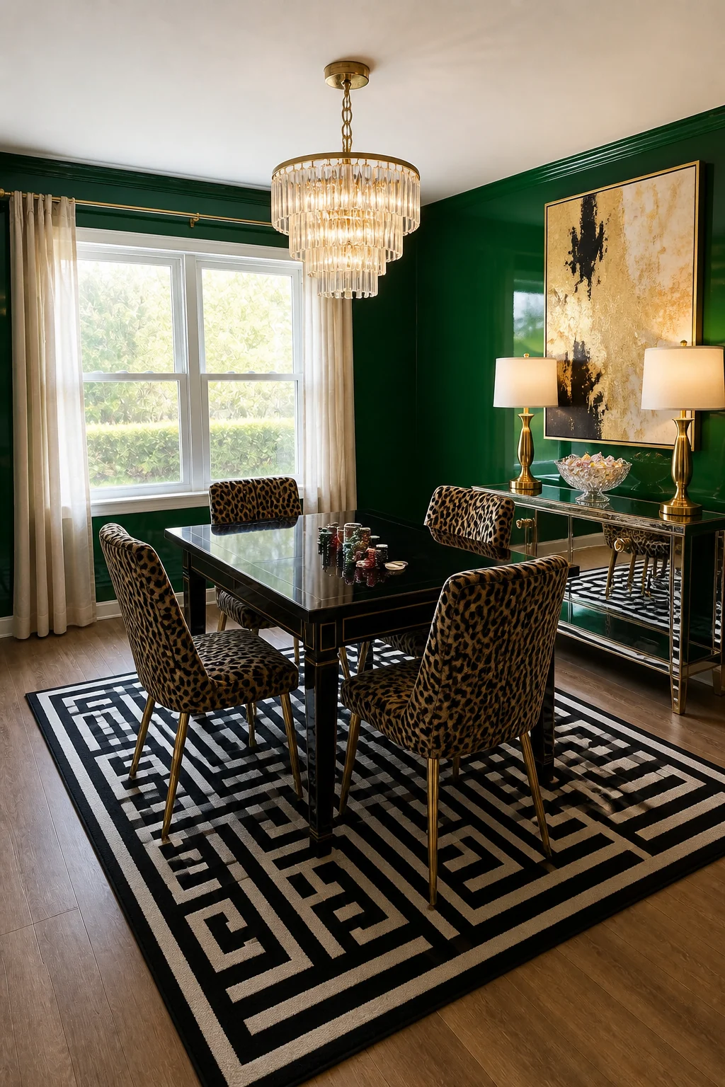 The same room styled as Hollywood Glam