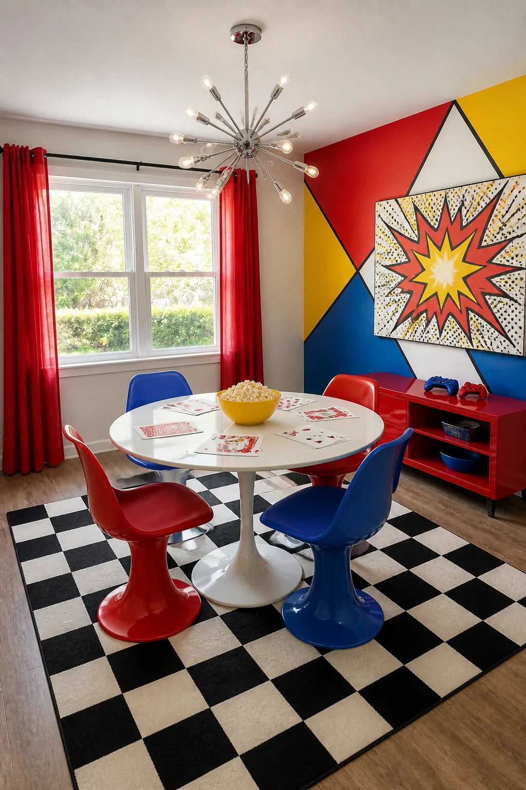 The same room styled as Pop Art Playland