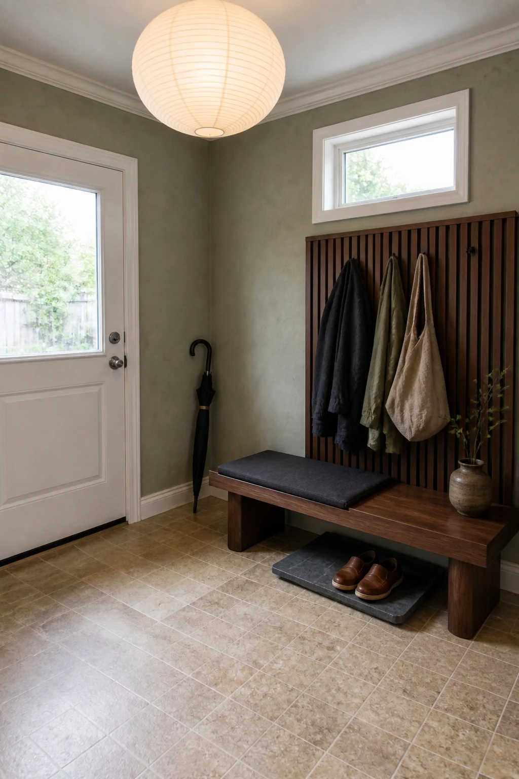 The same room styled as Japandi