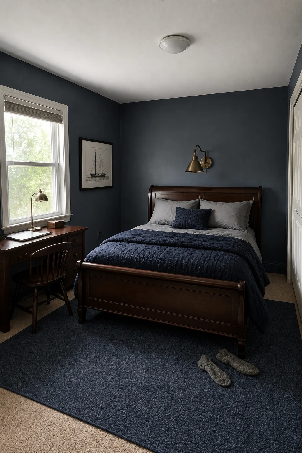 The same room styled as Moody Cape Cod