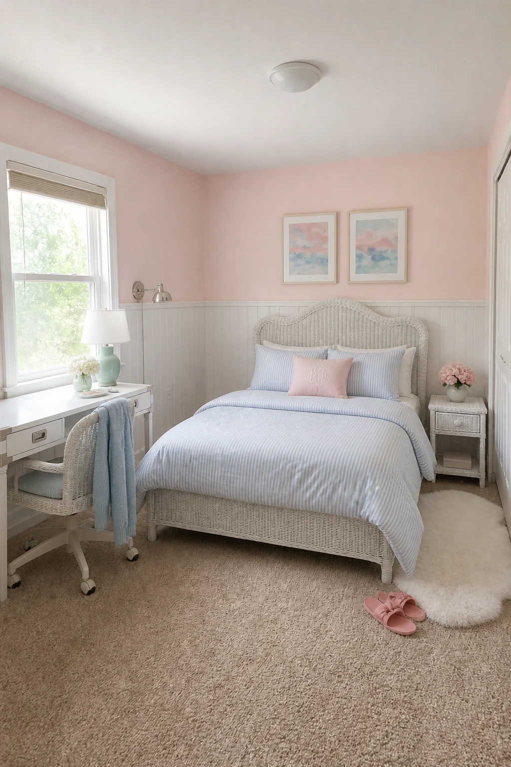 The same room styled as Pastel Preppy
