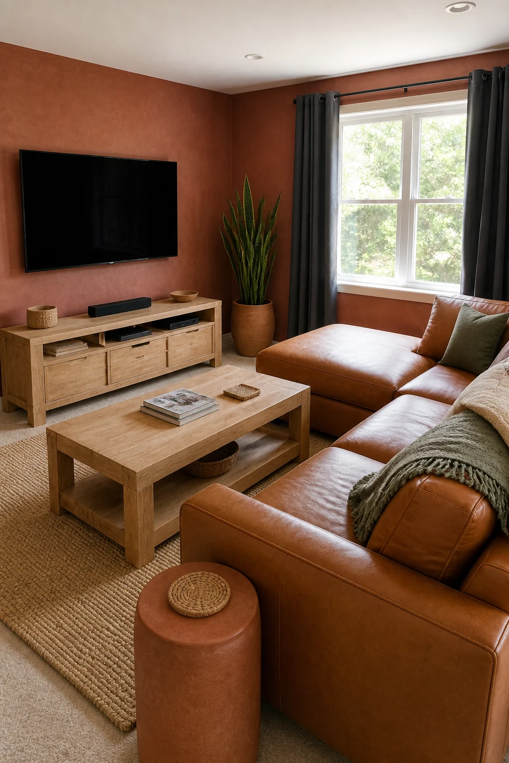 The same room styled as Desert Earth