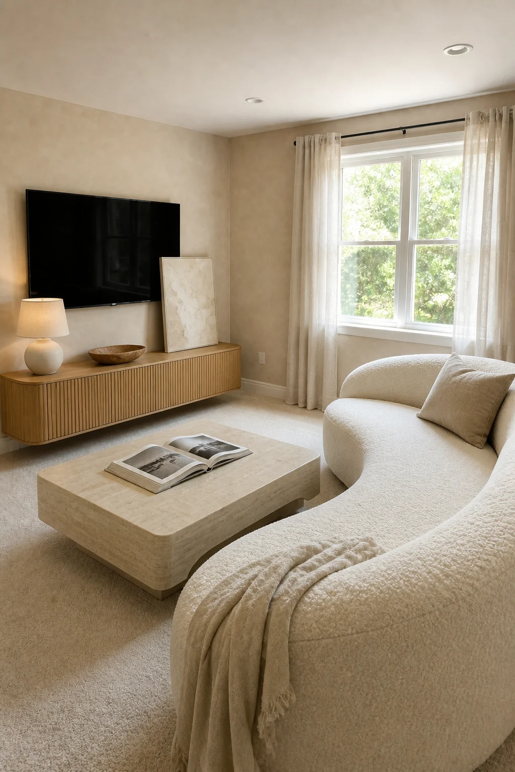 The same room styled as Organic Modern
