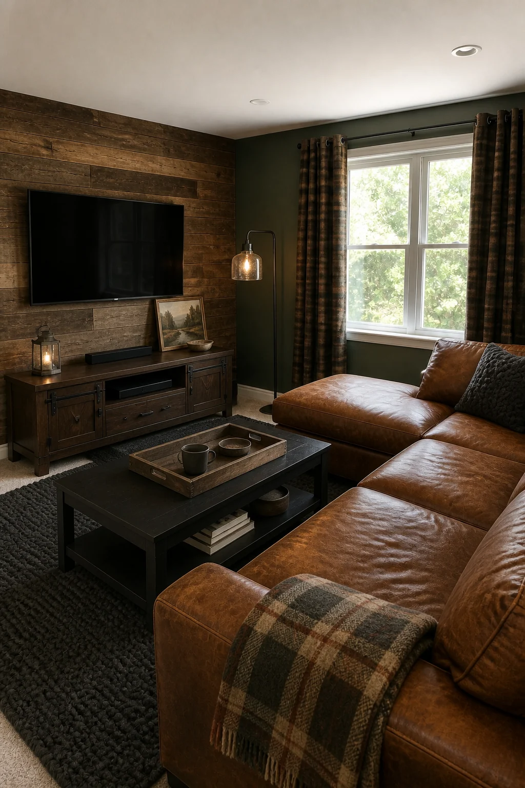 The same room styled as Rustic Cabin