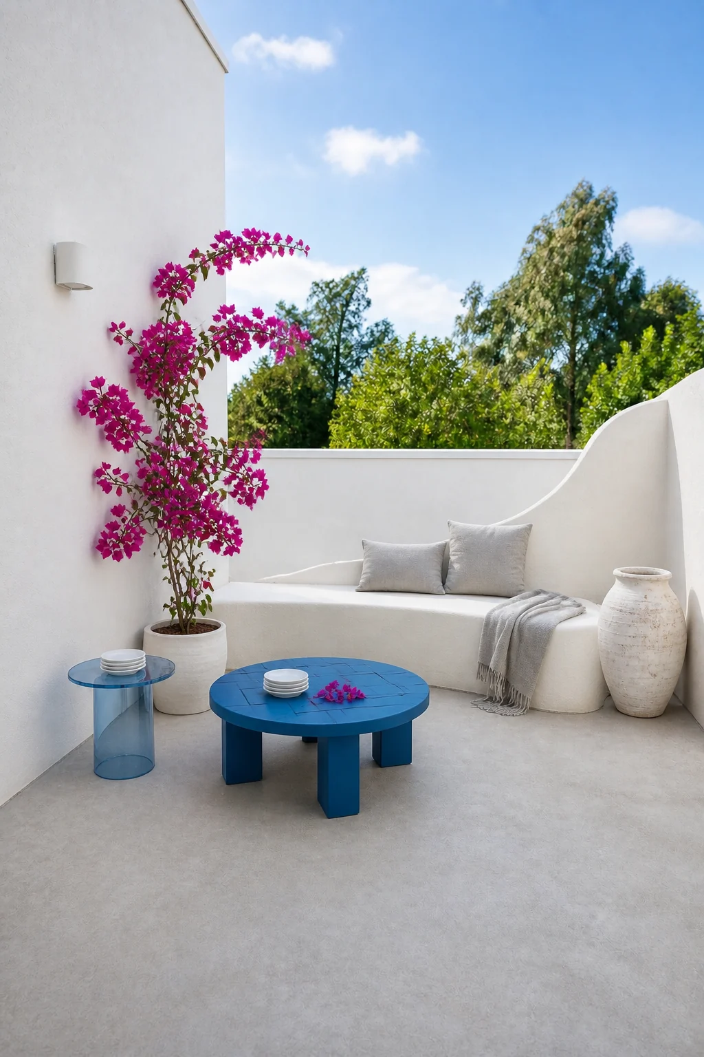 The same room styled as Grecian Contemporary