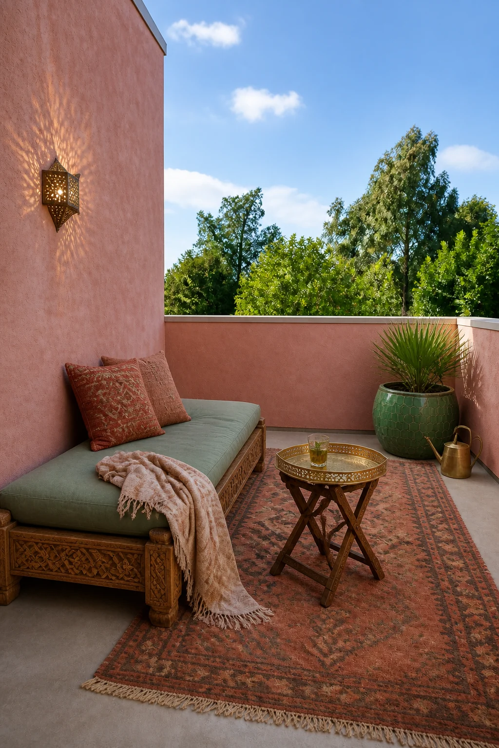 The same room styled as Moroccan Oasis