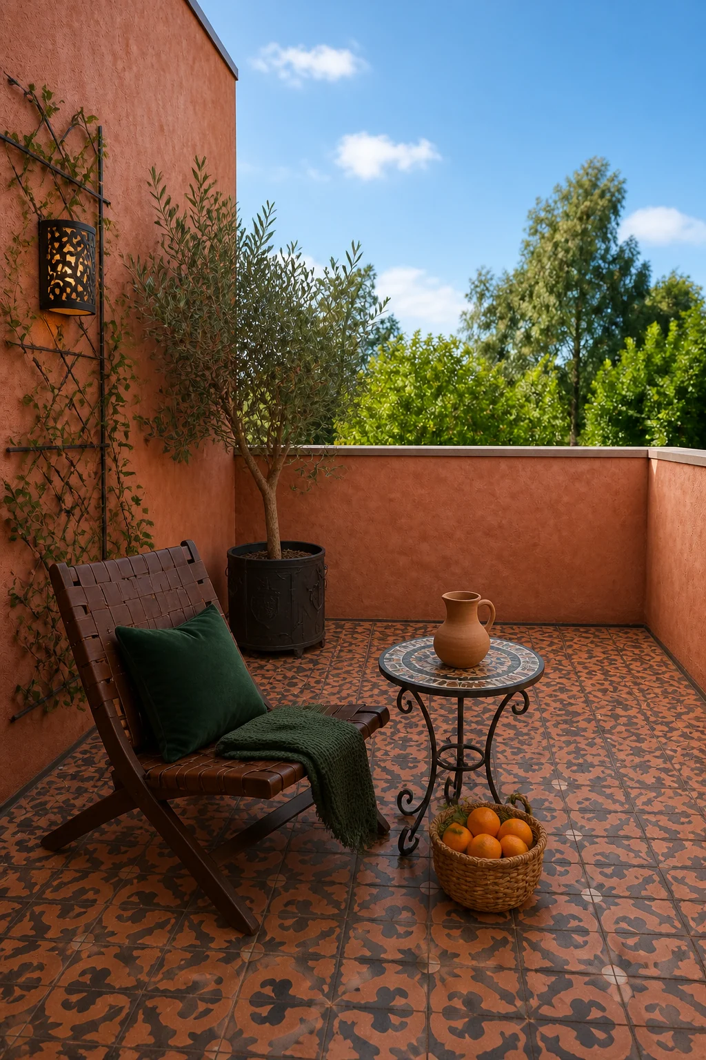 The same room styled as Spanish Courtyard