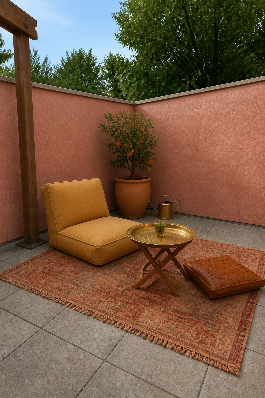The same room styled as Moroccan Tadelakt