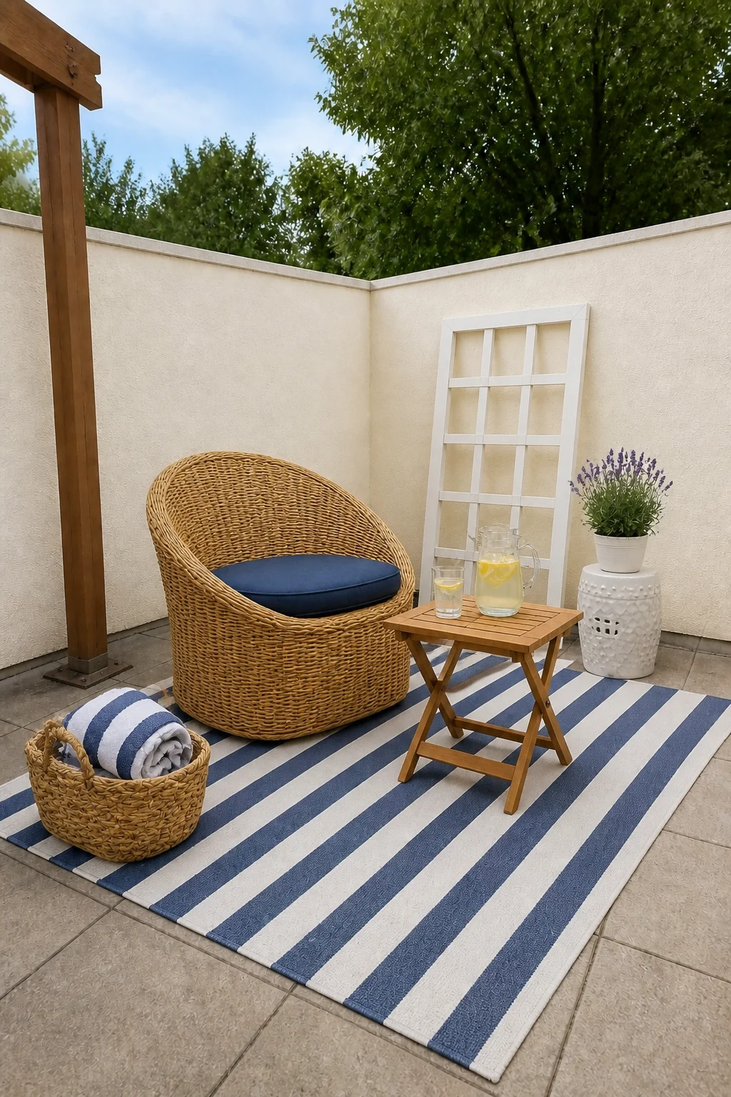 The same room styled as Riviera Crisp