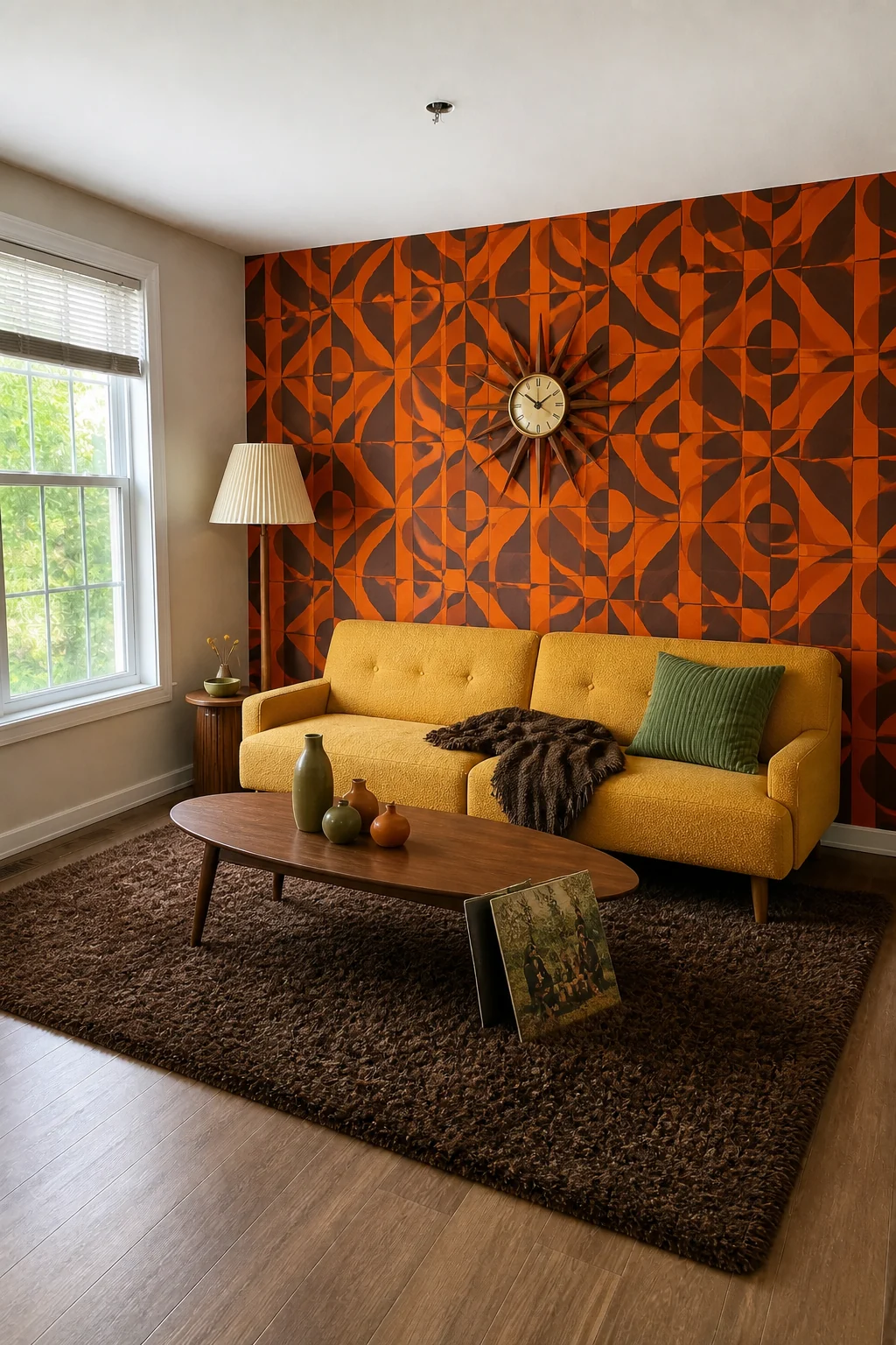 The same room styled as Retro 70s