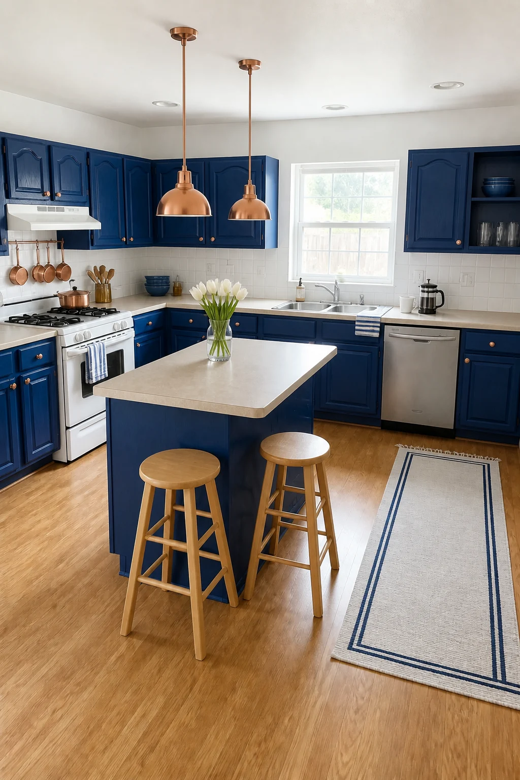 The same room styled as Cobalt & Copper