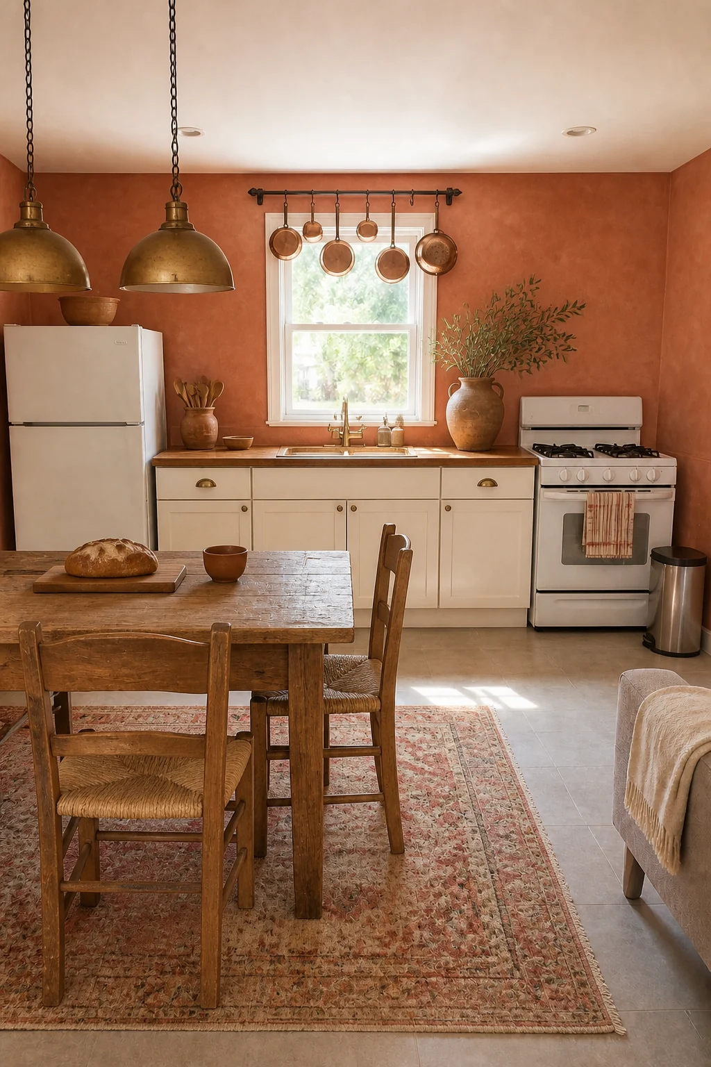 The same room styled as Terracotta Mediterranean