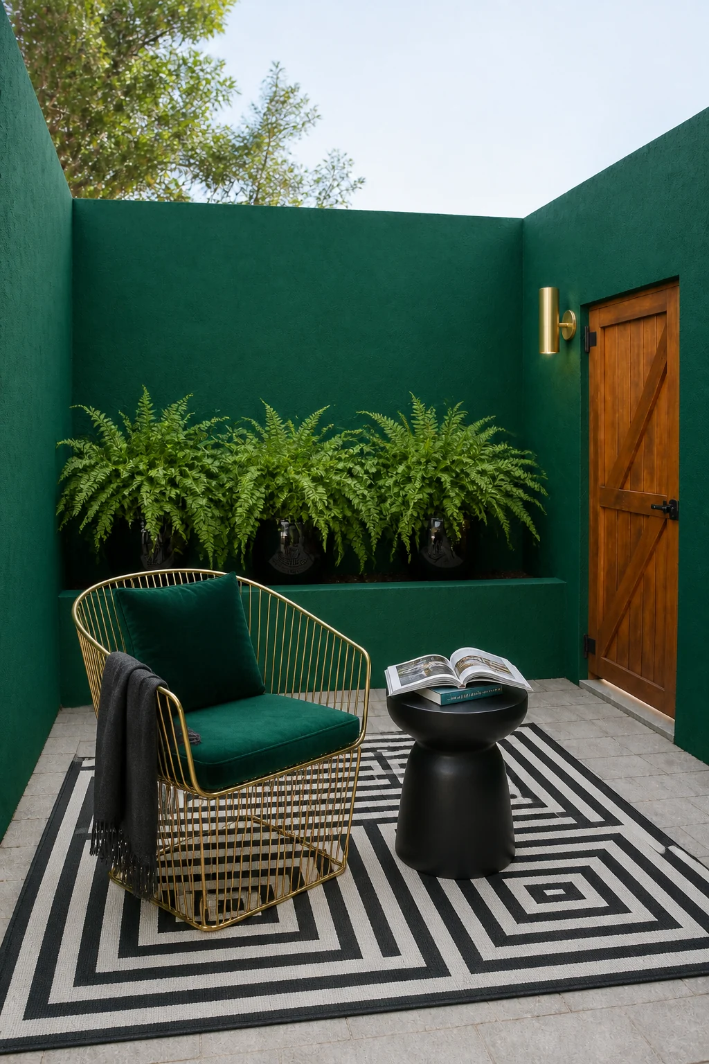 The same room styled as Emerald Glam