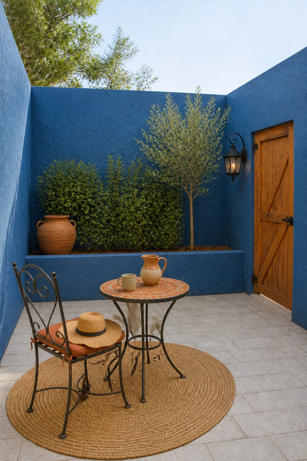The same room styled as Sapphire Mediterranean