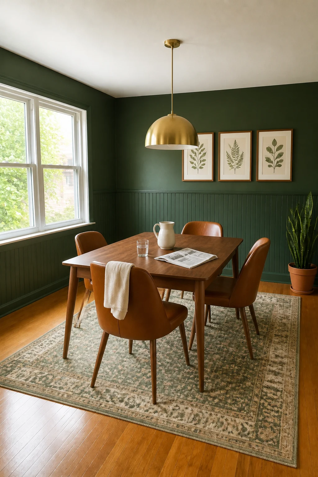 The same room styled as Forest Green Craftsman