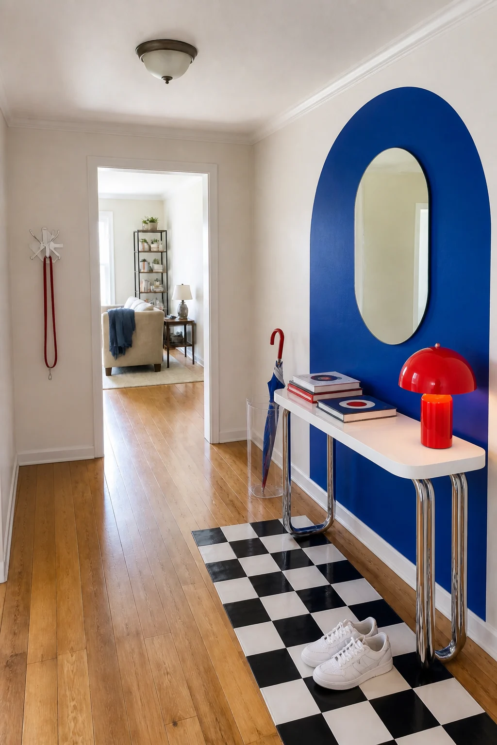 The same room styled as Cobalt Postmodern