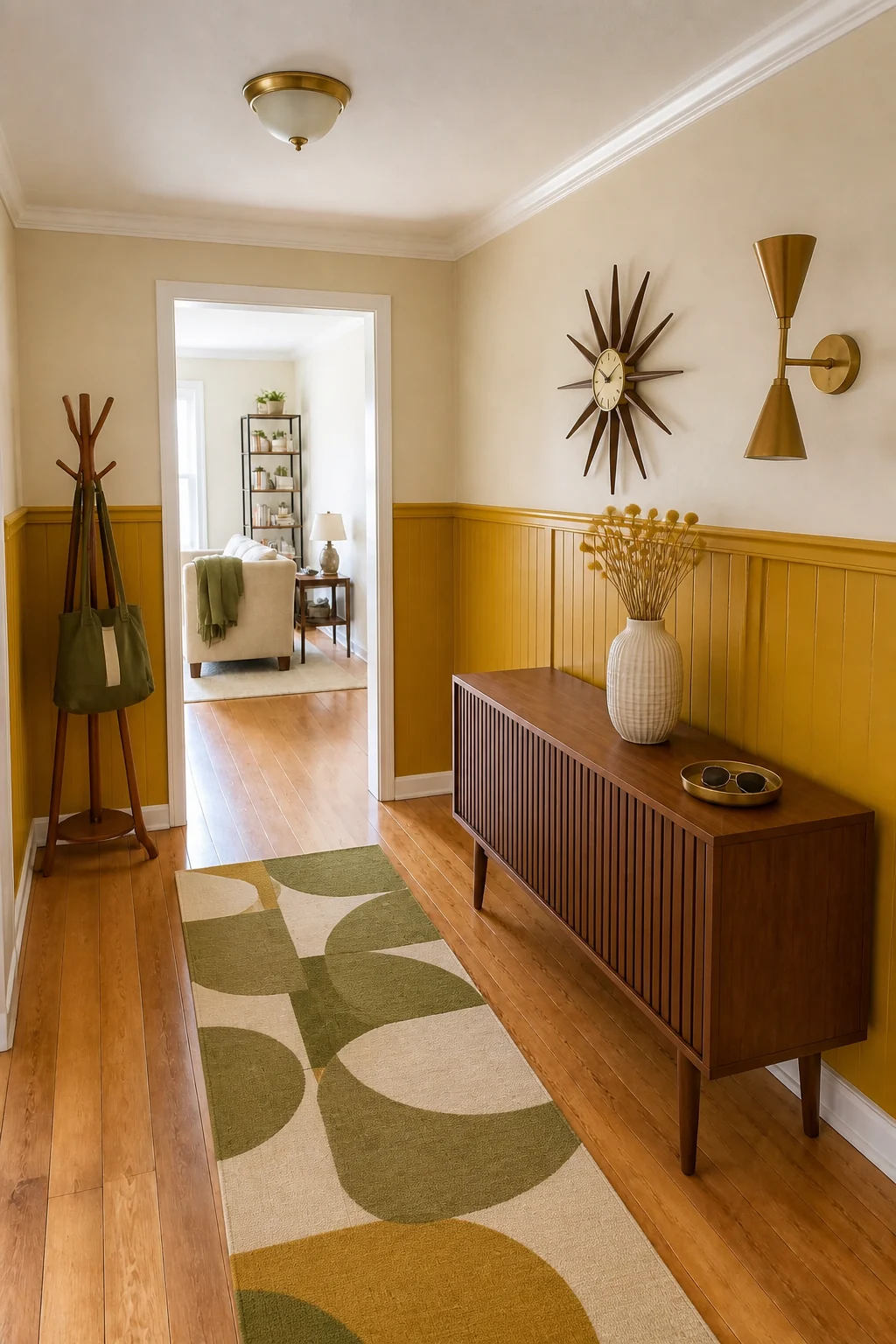 The same room styled as Mustard Mid-Century