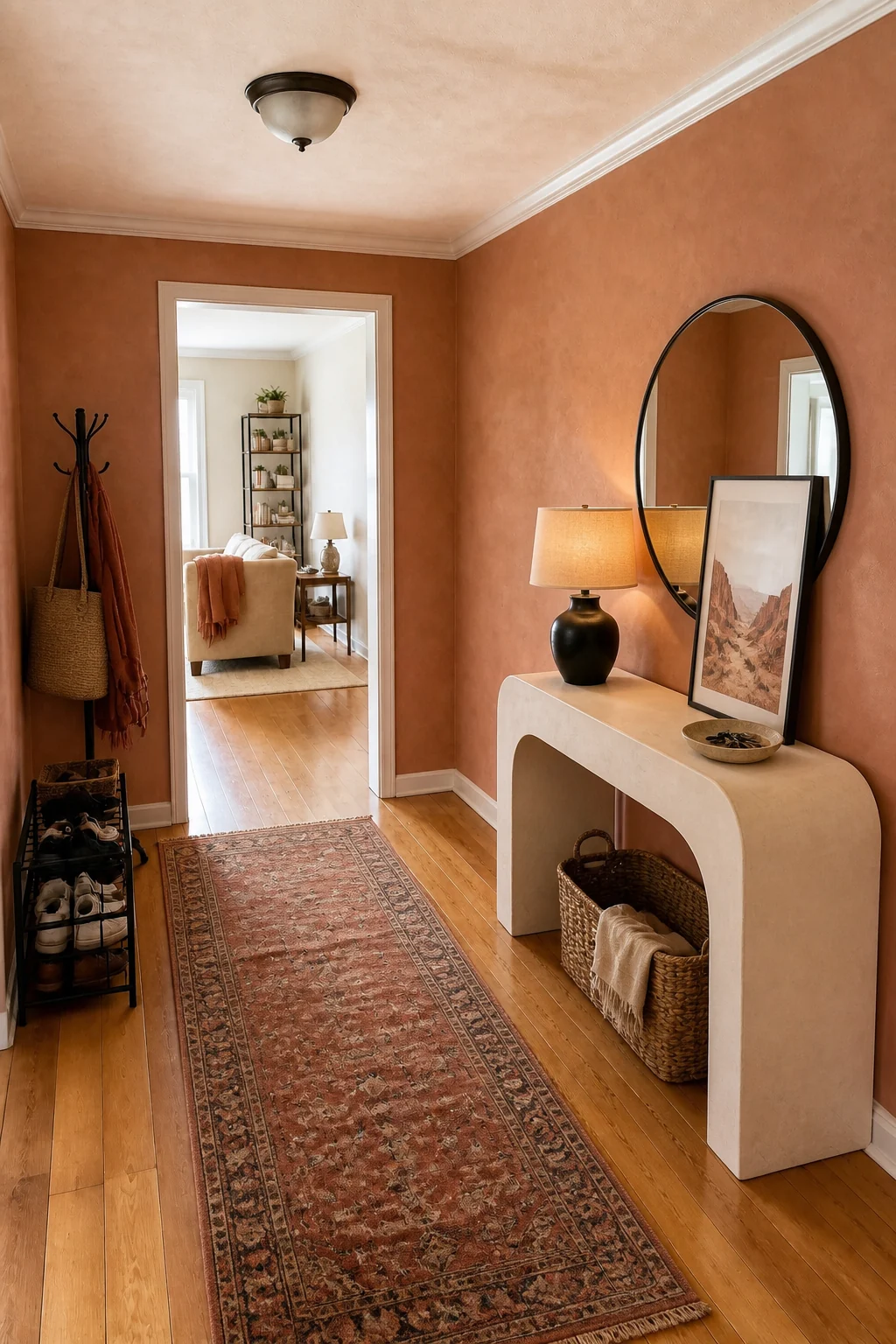 The same room styled as Terracotta Desert Modern