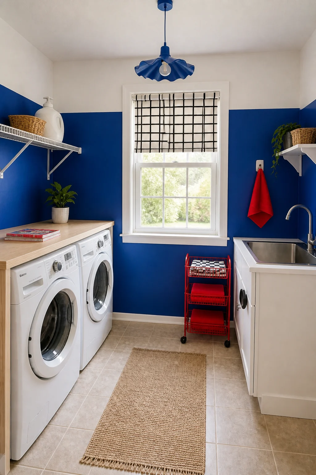 The same room styled as Cobalt & Birch