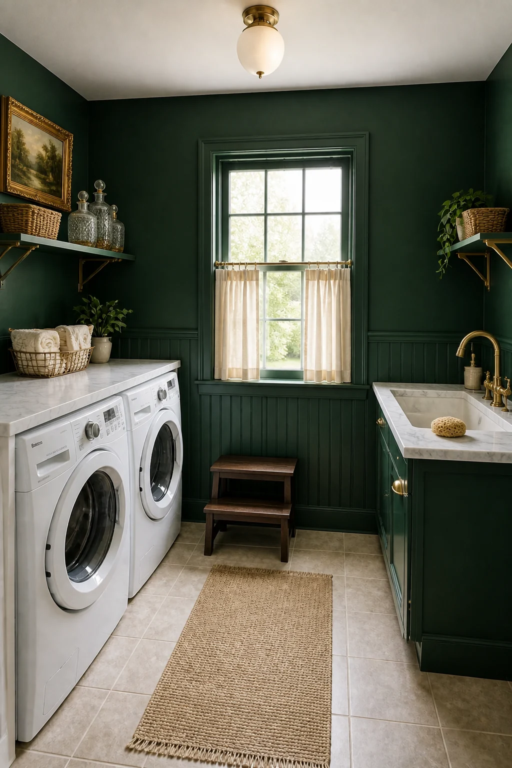 The same room styled as Emerald & Brass