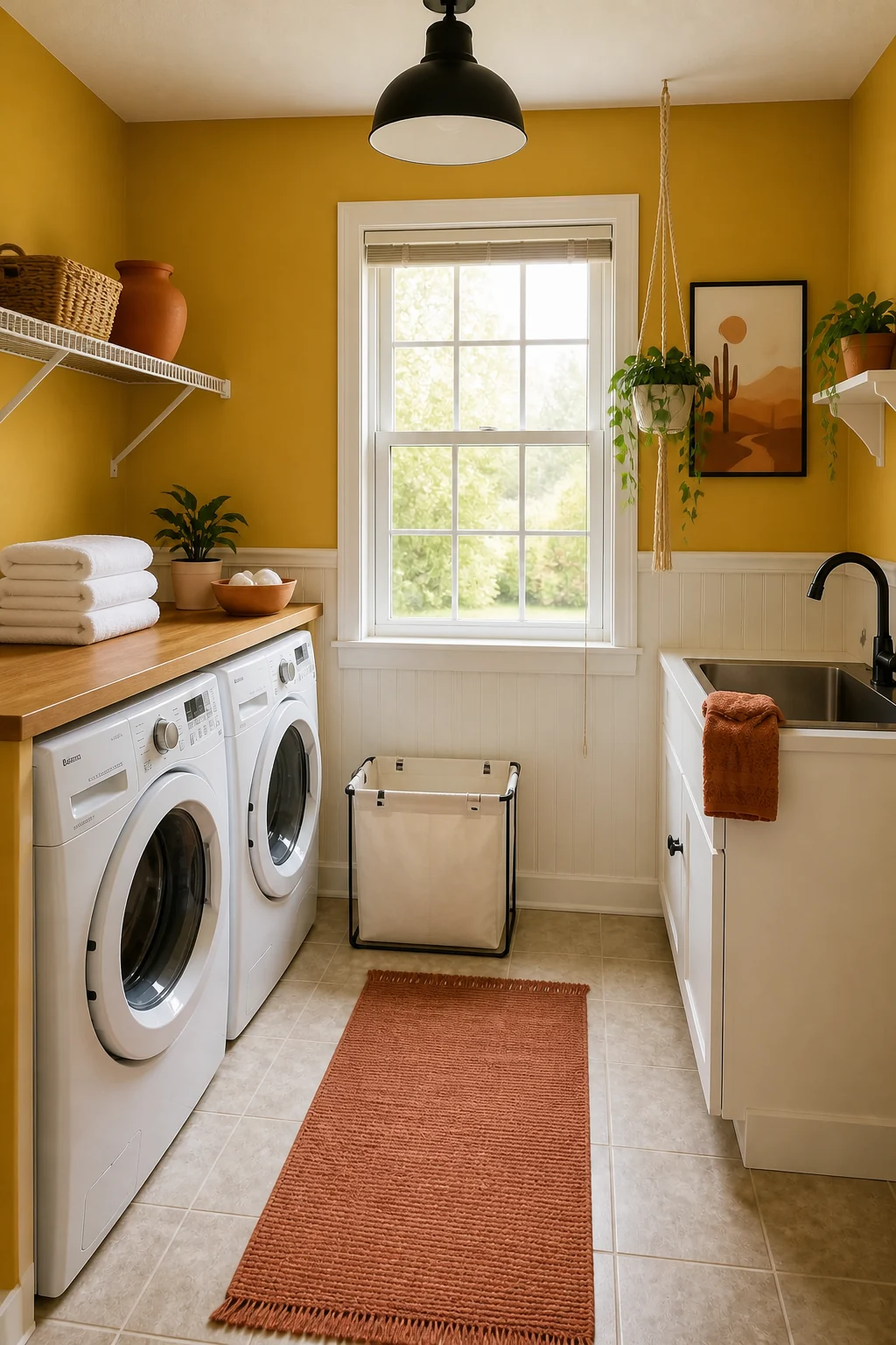 The same room styled as Mustard & Terracotta