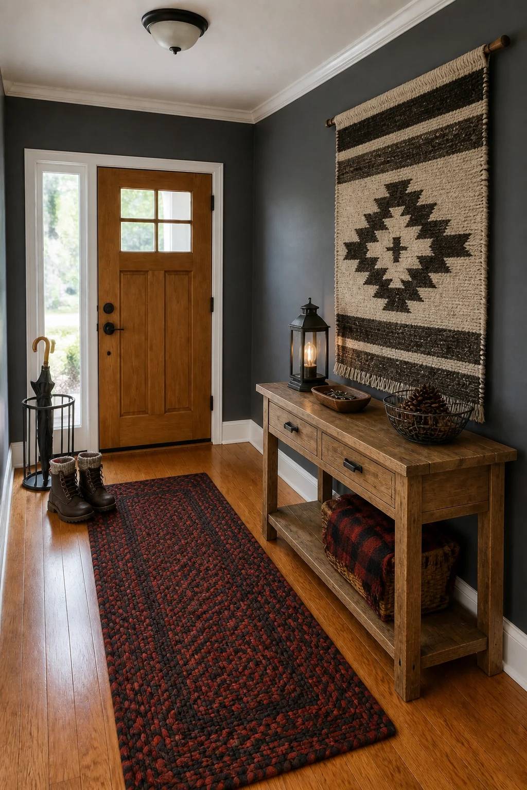 The same room styled as Winter Cabin