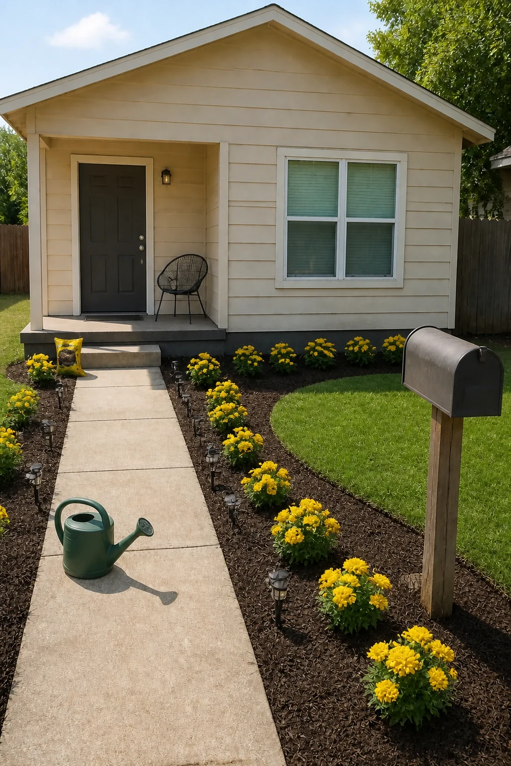 The same room styled as $250 Mulch & Color