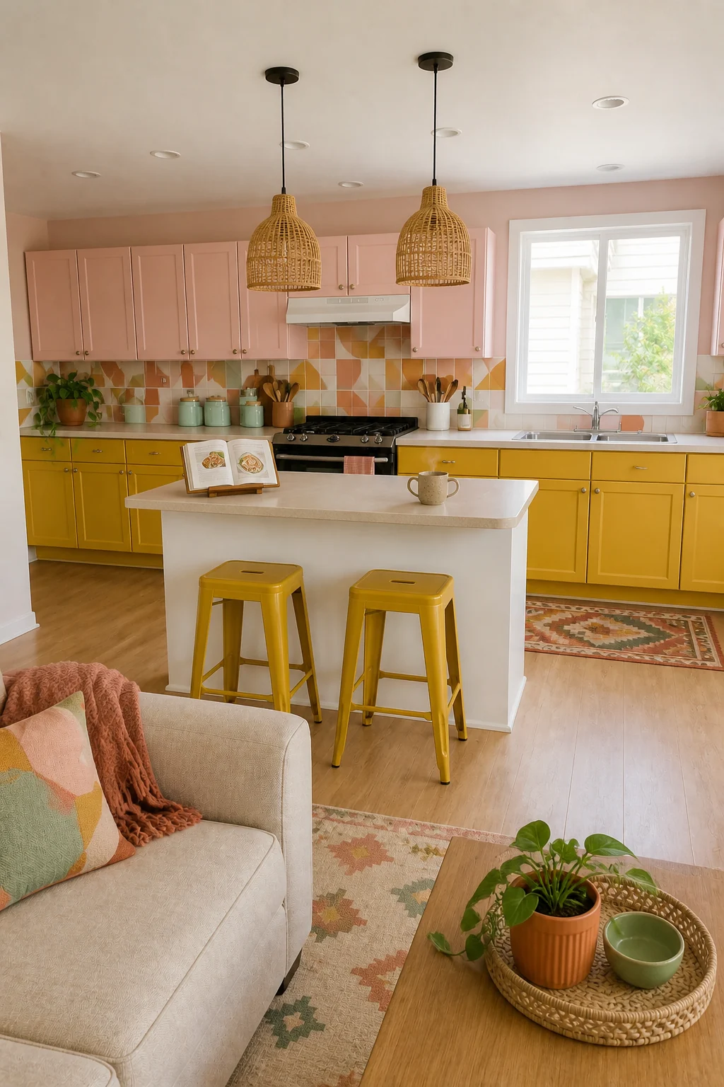 The same room styled as DIY Eclectic Color-Block