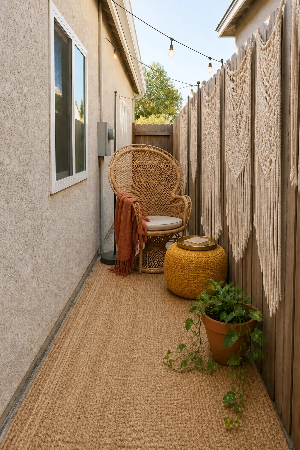 The same room styled as Boho Textile Oasis