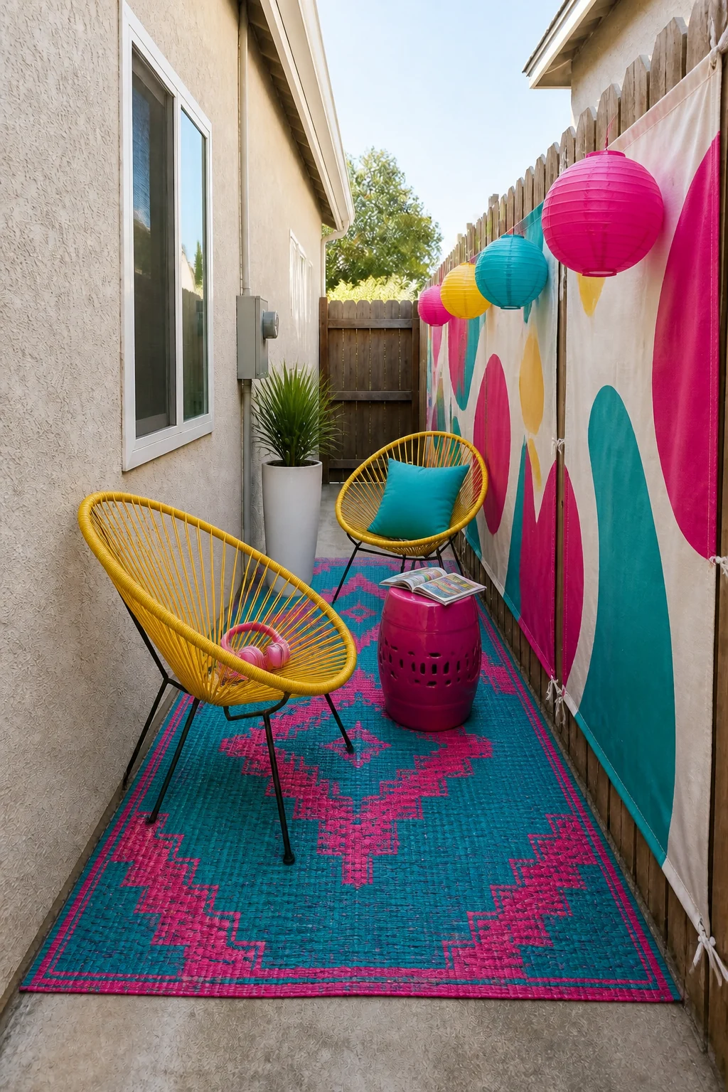 The same room styled as Colorful Eclectic