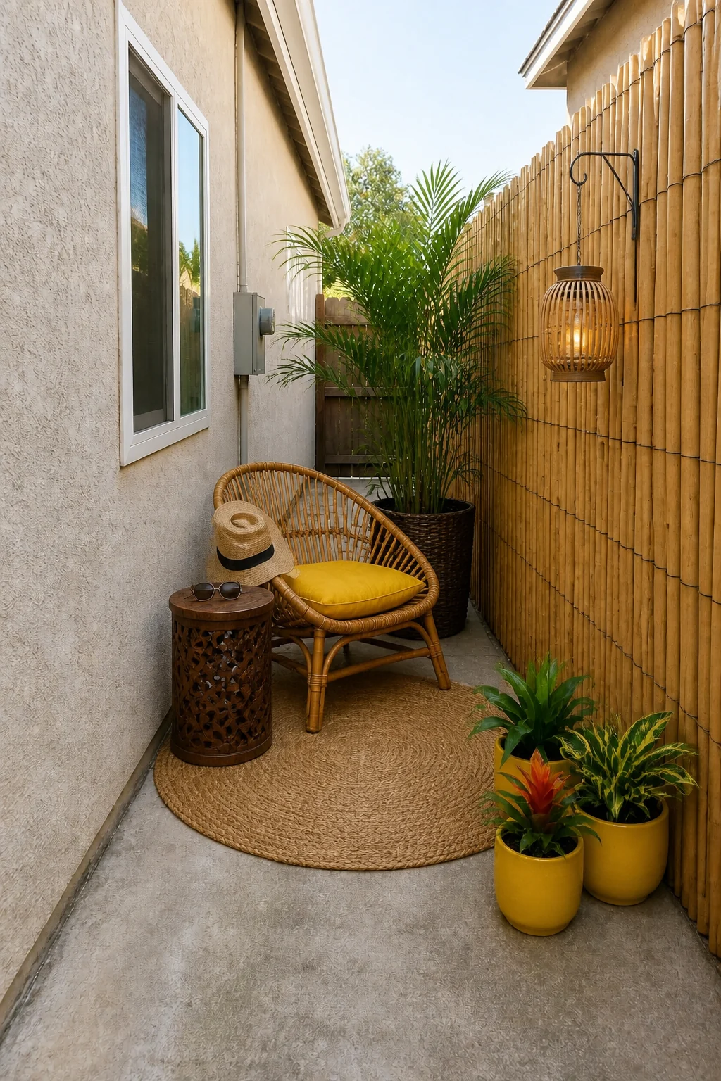The same room styled as Tropical Bamboo