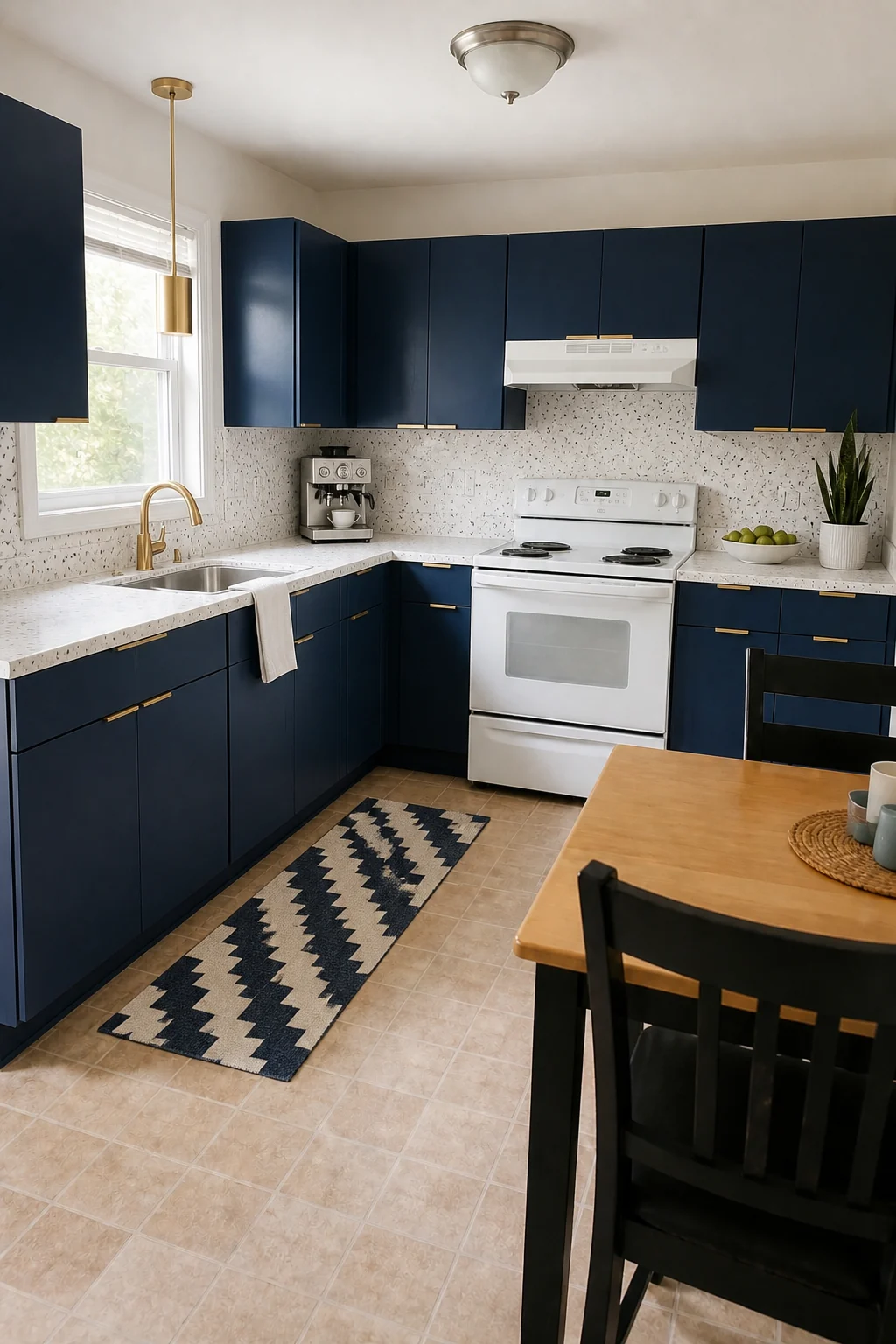 The same room styled as Mid-Range Transitional