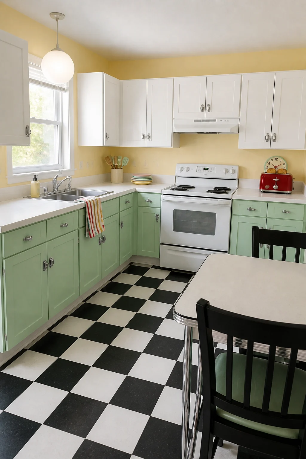 The same room styled as Budget Retro
