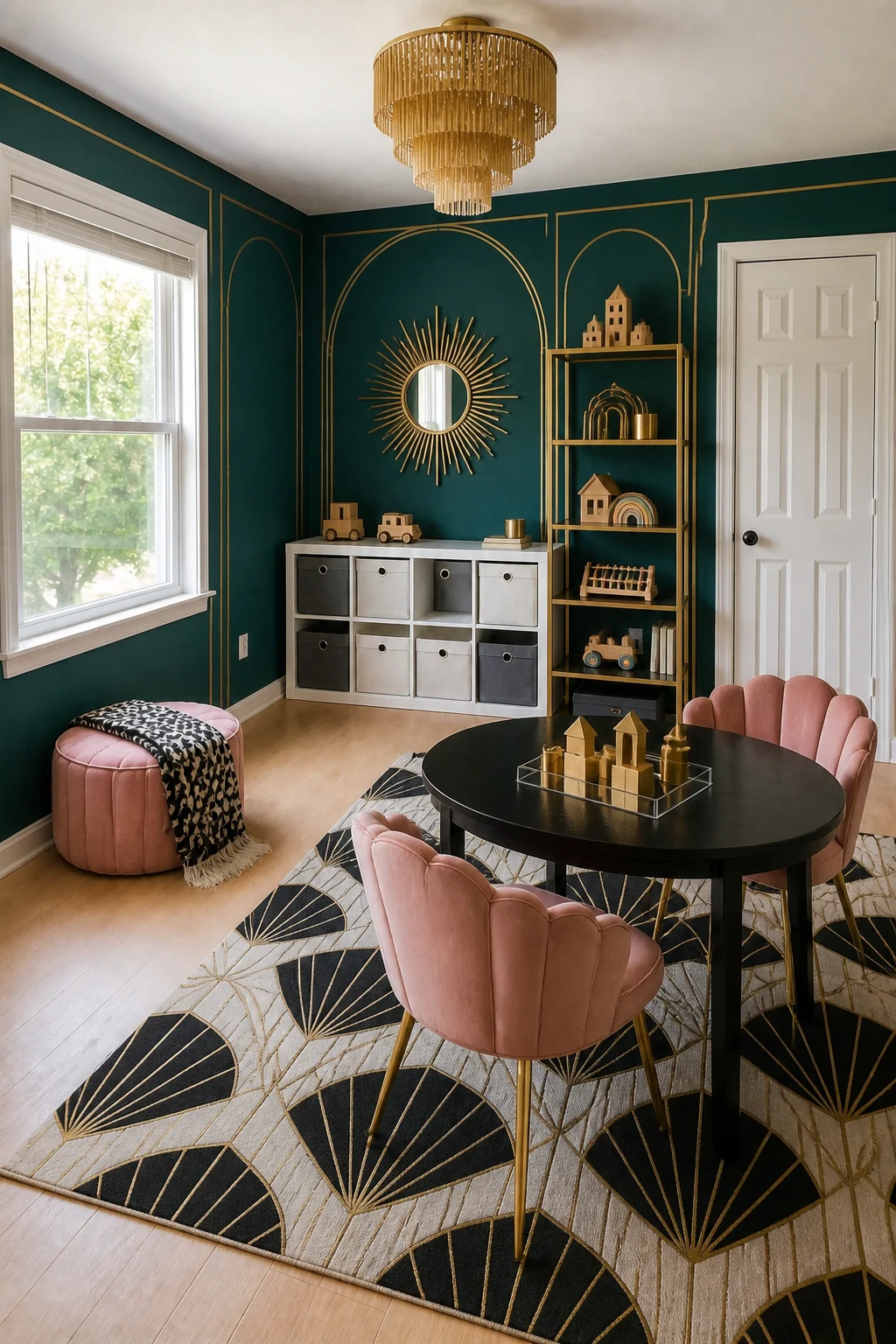 The same room styled as Art Deco Glam