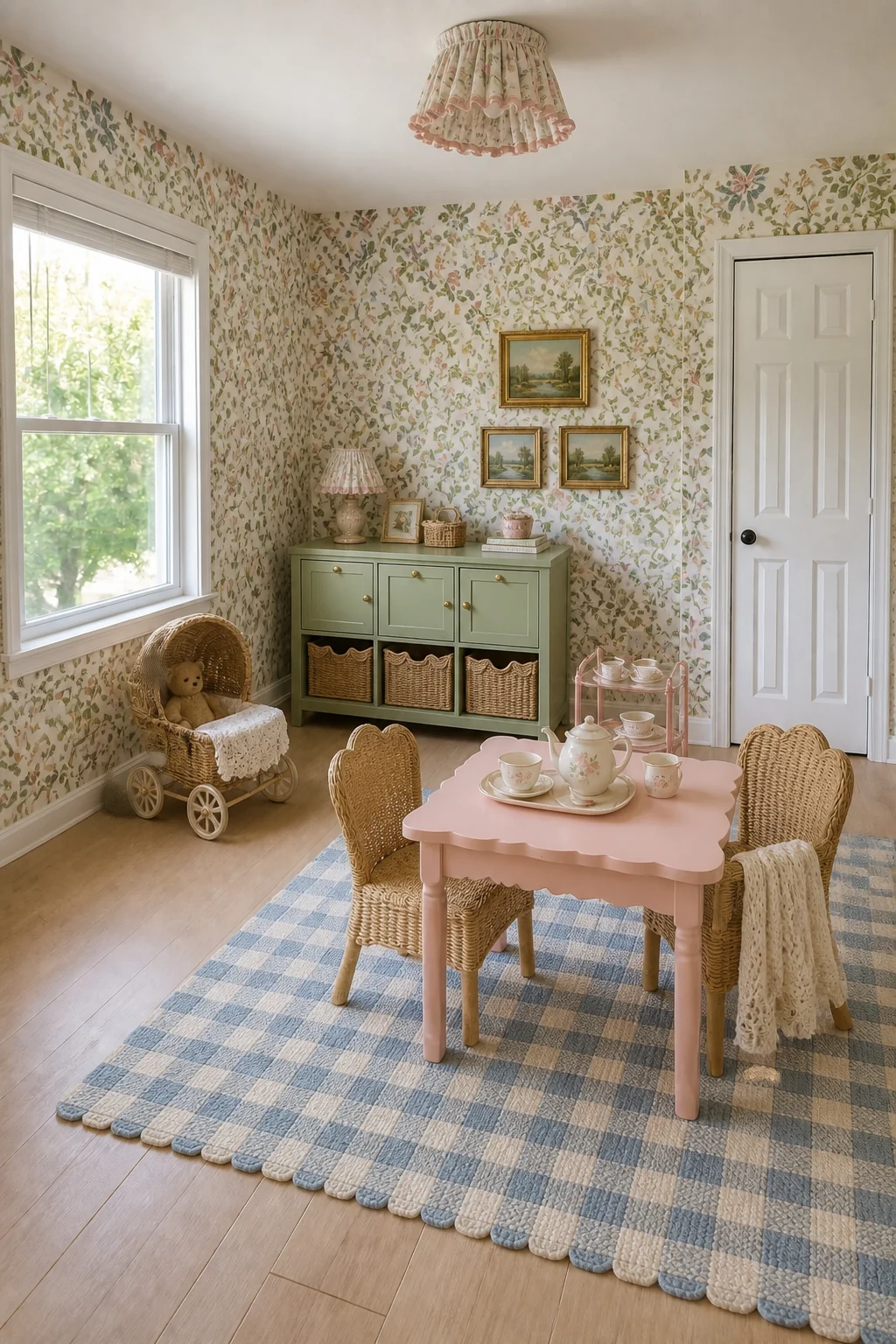 The same room styled as Cottage Grandmillennial