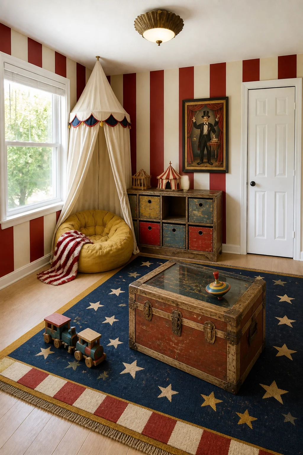 The same room styled as Vintage Circus