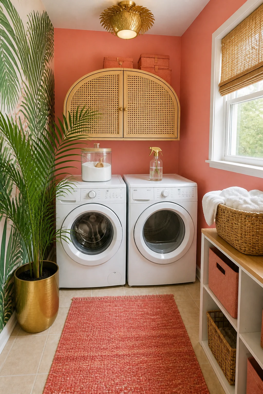 The same room styled as Tropical Deco