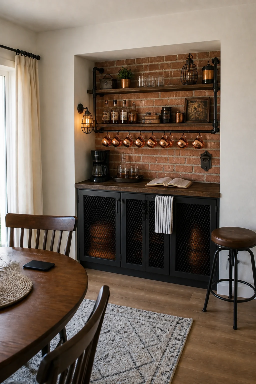 The same room styled as Industrial Loft