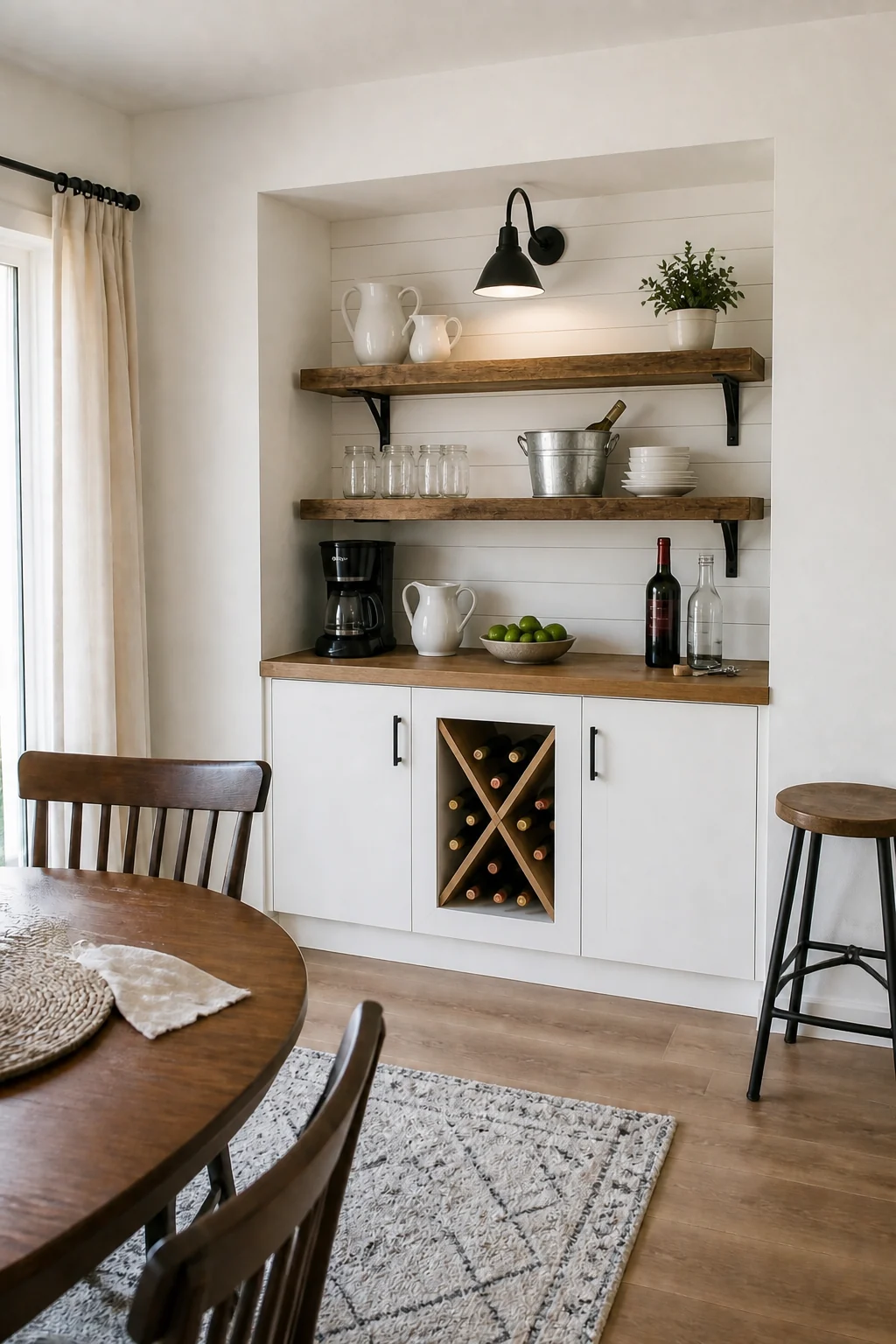 The same room styled as Modern Farmhouse